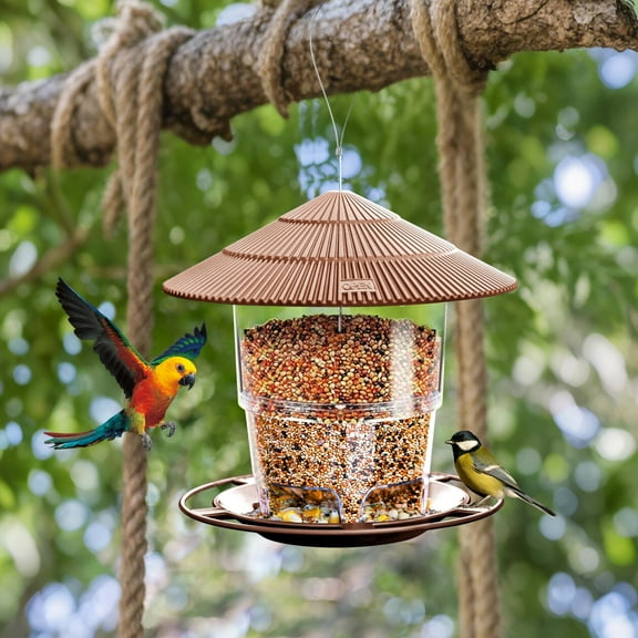 Bird Feeder for Outdoor Hanging, 7.67'' Tall Latch Feature, Heavy Duty Bird Feeders for Outside Garden Yard Decoration, Round Roof Design, Sun-Proof and Rainproof, Brown