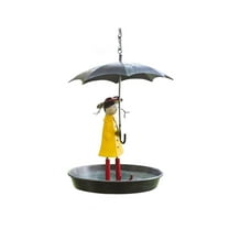 Bird Feeder for Outdoor Hanging, Animal And Girl And Umbrella Bird Feeder, Bird Feeders for Outdoors, Hanging Bird Feeder Set with Metal Chain Umbrella (Girl, Iron)