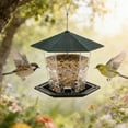 thumbnail image 1 of Bird Feeder for Outdoor Hanging, Clear Hexagon Plastic Seed Feeder with Rainproof Roof & Multi Perch Tray, Weather Resistant Hanging Bird Food Dispenser for Yard Garden Patio Backyard, 1 of 6
