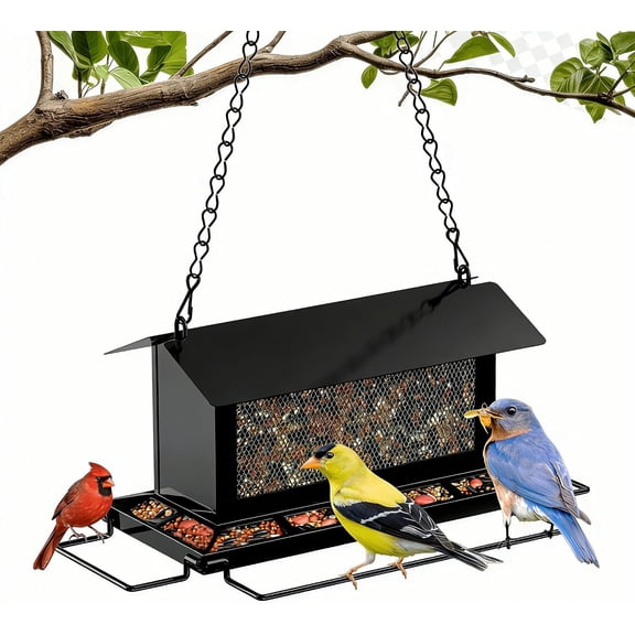 Bird Feeder for Outdoor Hanging, Large Birdfeeders with Multi Feeding Ports | Heavy Duty Metal Bird Feeders for Outside Hanging, 3.6 Lb Large Capacity