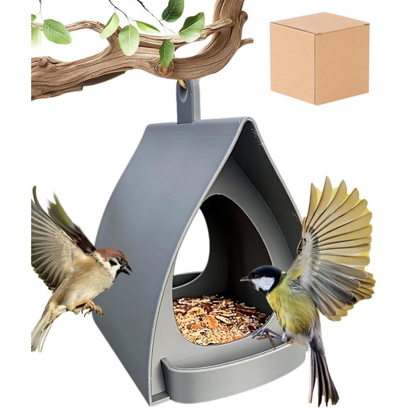 Bird Feeder for Outdoor Hanging, Wild Bird Feeder with Roof, Open Design, Plastic Easy to Fill & Clean & Hanging on Patio or Balcony, Bird Feeder-Attracts Cardinals, Hummingbirds for Easter (Gray)