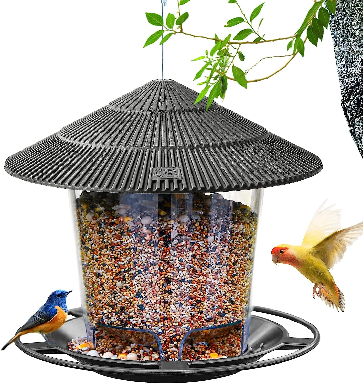 Bird Feeder Outdoor Hanging for Wild Bird Seed, Grey
