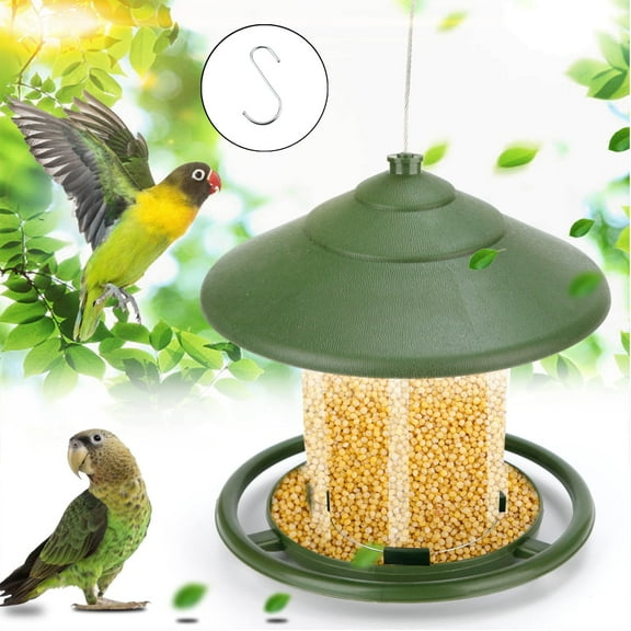 Bird Feeder Outdoors Hanging for Wild Bird Seed, Easy to Fill & Clean,360° Feeding,Chew Proof Weatherproof Roof for Gardens and Wild Birds, Green