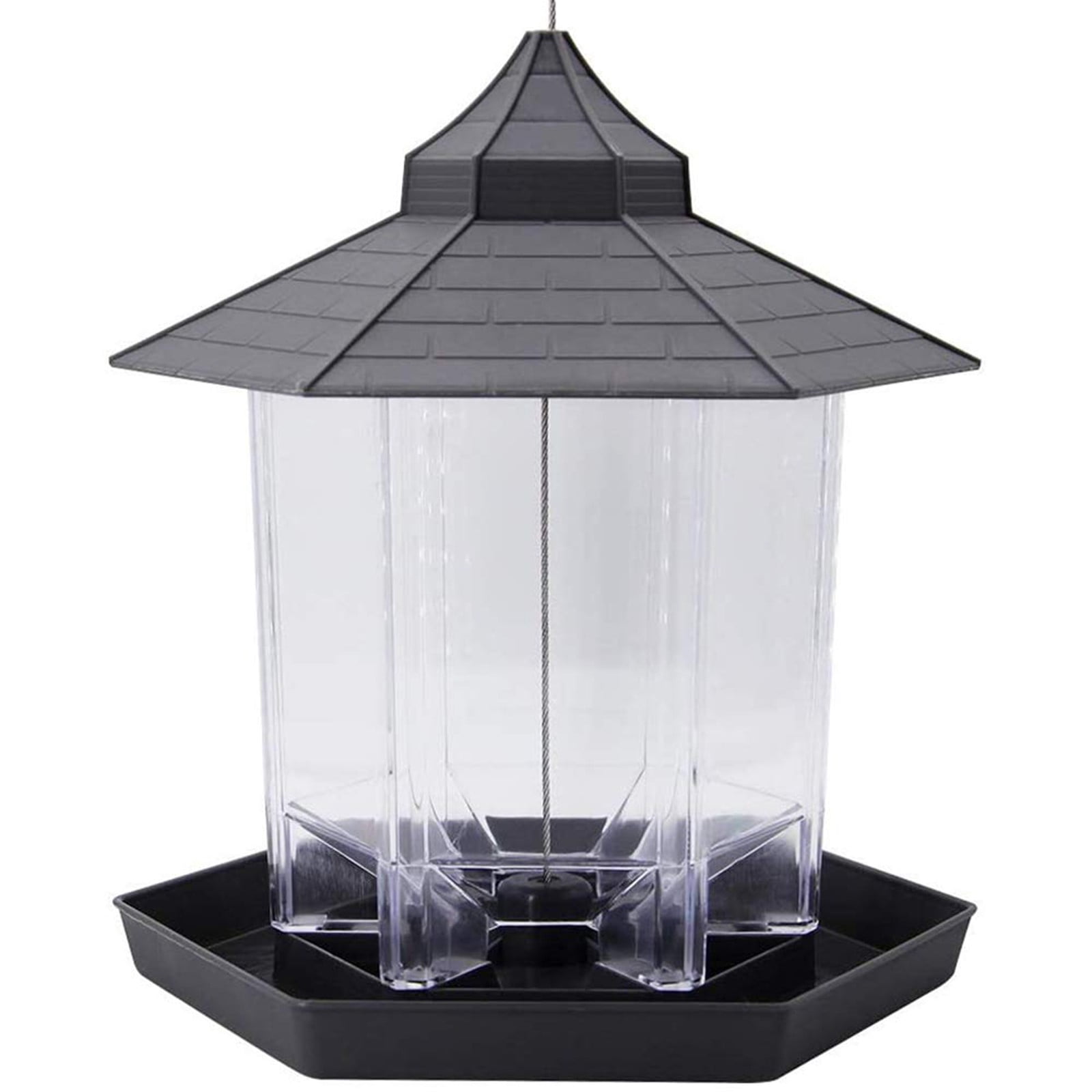 Bird Feeder for Outside Hanging,Bird Seed for Outside Wild Bird Feeders for Garden Yard Outdoor Decoration,Round Roof Design for Sun-Proof and Rainproof, Gray