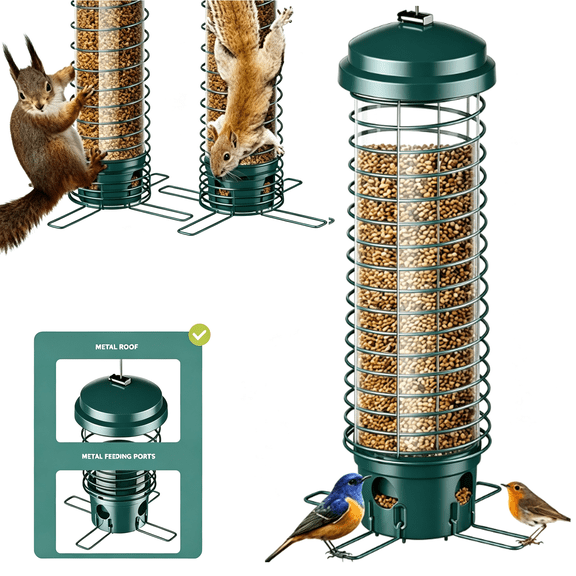 Bird Feeder for Outside, Squirrel Proof Bird Feeders for Outdoors Hanging, 3.6Lb Large Seeds Capacity for Bluebird, Cardinal, Finch, Sparrow, Blue Jay, 4 Ports, Chew-Proof, Weather-Resistant