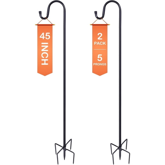 Bird Feeder Pole, 45 INCH Heavy Duty Shepherds Hooks for Outdoor with 5 Prong Base, Adjustable Stand Hanger for Garden Plant, Hummingbird Feeder, Lantern, Hanging Wedding Decor (2 Pack)