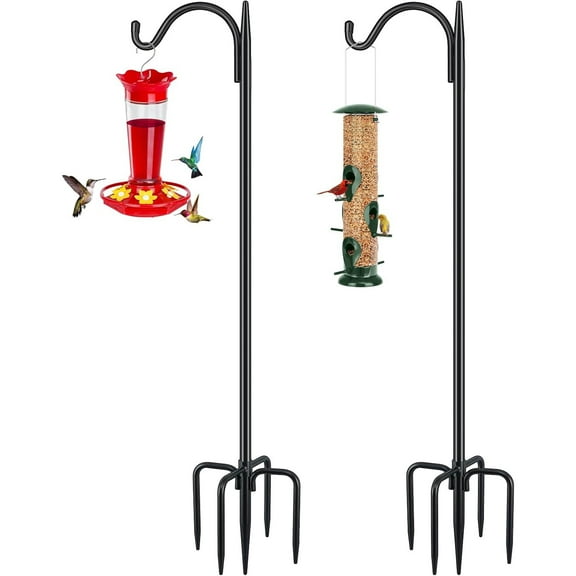 Bird Feeder Pole, 60 Inch Shepherds Hooks for Outdoor with 5 Prong Base, Adjustable Heavy Duty Shepherds Hook for Plant Baskets, Hummingbird Feeder, Wedding Decor, Lanterns,2 Pack