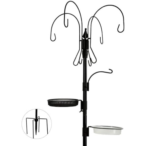 Bird Feeder Pole, 75 Inch 5 Hooks Heavy-Duty Feeder and Water Dispenser Shepherd, Bird Feeding Station with Ground Stake for Outdoors Shepherd Hook