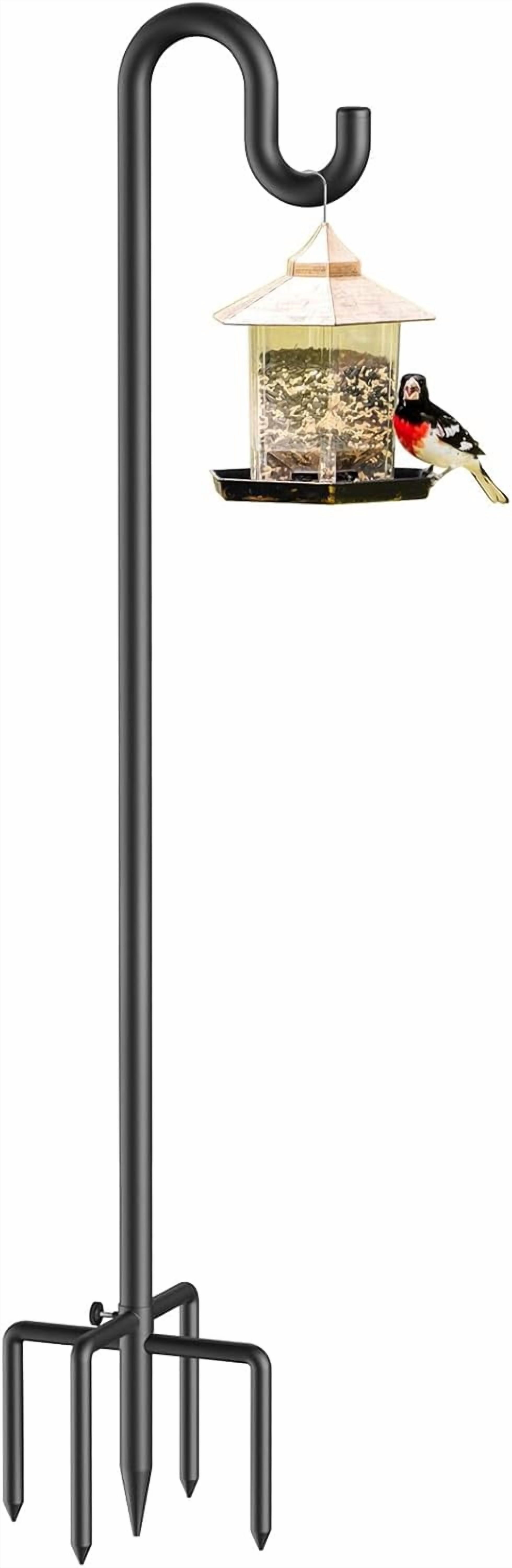 Bird Feeder Pole 76 Inches Shepherd Hooks for Outdoor, Heavy Duty Bird Feeder Pole for Garden Decor, Black Shepherd Stand for Plant Baskets Wind Chime with 5 Base Prongs