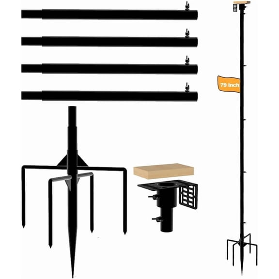 Bird Feeder Pole,79 Inches Tall Bird House Poles for Outdoors,1-Inch Diameter Thickened Heavy-Duty Pole for Bird Feeder,Adjustable Bird Feeder Stand, Slip-Fit Connection.Matte Black