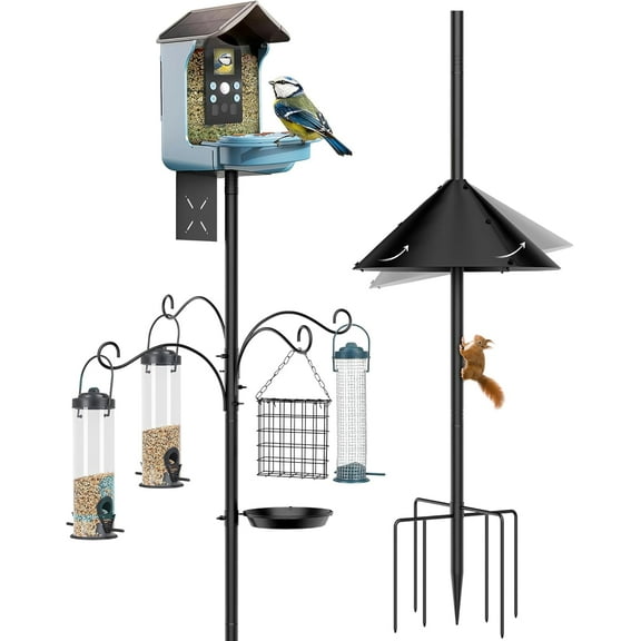 Bird Feeder Pole 92 Inch, Bird Squirrel Proof Baffle Heavy Duty Stand Feeding Station for Outside Backyard Garden Wild Birds Watching