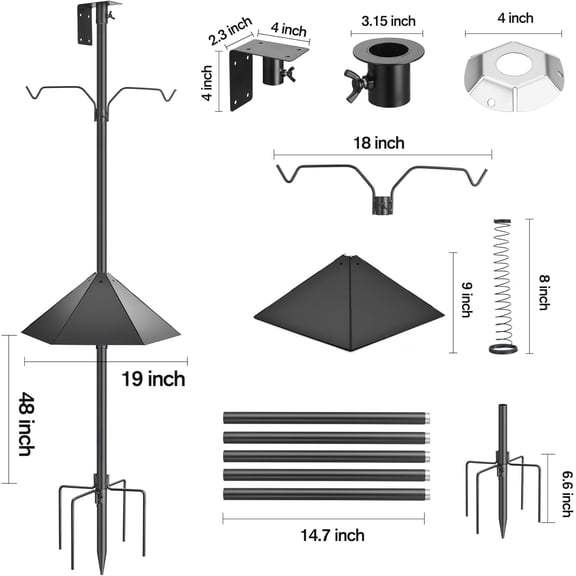 Bird Feeder Pole Kit, 95 Inch Metal Heavy Duty Bird House Pole with Squirrel Baffle,5-Prong Base,Hook for Hanging Bird feeders