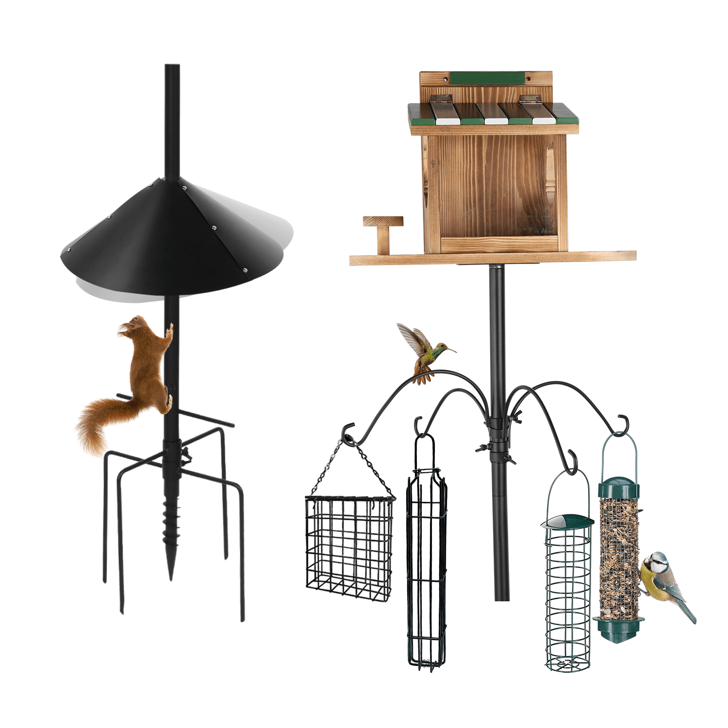 Bird Feeder Pole Mount Kit 92 Inch with Baffle 4 Hooks, 5Prong Base