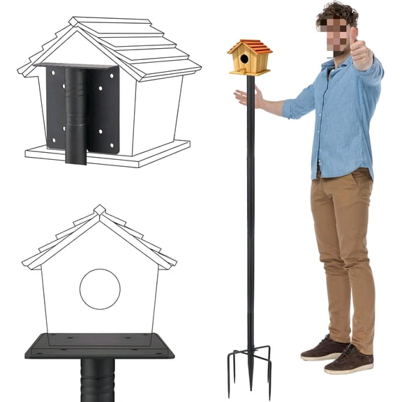 Bird Feeder Pole for Outdoors - 68" Adjustable Bluebird House Stand with 5-Prong Anchor, Heavy Duty Outside Smart Hummingbird Feeding Station Mounting Pole$$Garden & Patio