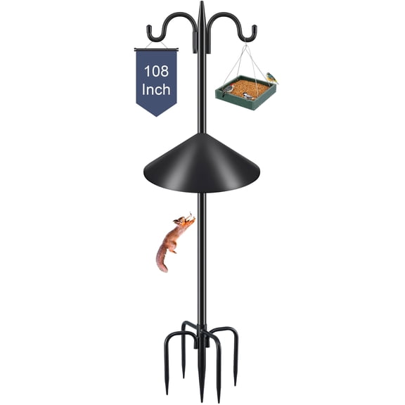 Bird Feeder Pole for Outdoors Heavy Duty, 2 Pack 92 Inch Double Shepherds Hook with 5-Prong Stable Base, 3/4 Inch Thick Hummingbird Feeder Stand for Hanging Plants, Lanterns