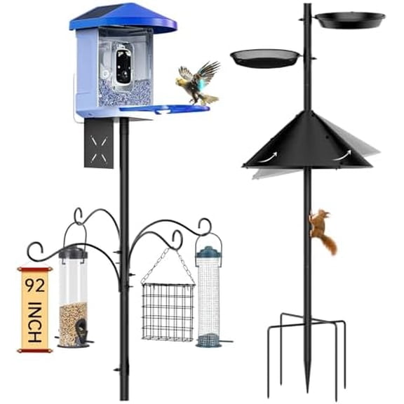 Bird Feeder Pole Squirrel Proof, 92 Inch Heavy Duty Bird Feeder Pole for Outdoor Metal Pole Birds Feeding Station for Wild Birds Watching Attracting (BirdsHouse Not Included)$$Garden & Patio