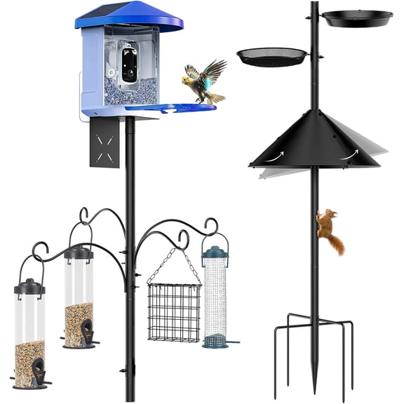 Bird Feeder Pole Squirrel Proof, 92 Inch Heavy Duty Bird Feeder Pole for Outdoor Metal Pole Birds Feeding Station for Wild Birds Watching Attracting (BirdsHouse Not Included)