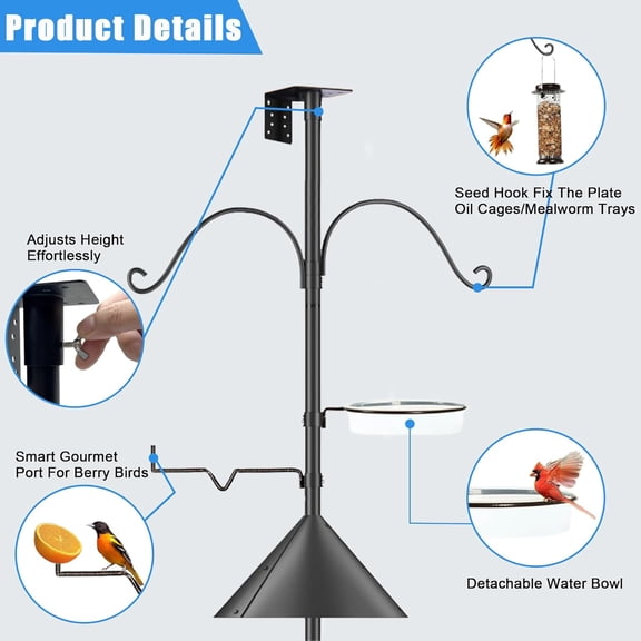 Bird Feeder Pole Squirrel-Proof, 93 Inch Heavy Duty Bluebird House Pole Kit for Outdoor Garden, Feeder Stand Adjustable with 5-Prongs Base for Hanging Plants, Bird Feeders (Shape 1)$$Garden & Patio