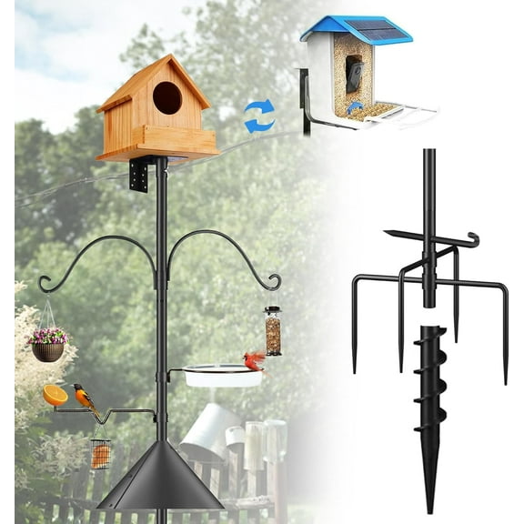 Bird Feeder Pole Squirrel-Proof, 93 Inch Heavy Duty Bluebird House Pole Kit for Outdoor Garden, Feeder Stand Adjustable with 5-Prongs Base for Hanging Plants, Bird Feeders (Shape 1)