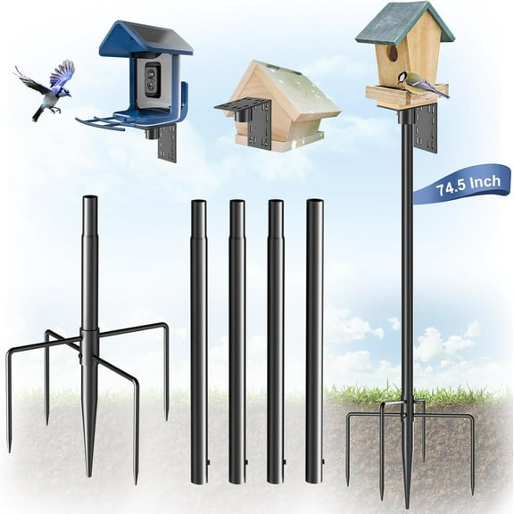 Bird Feeder Pole Stand  74.5 Inch Height Feeding Station with 1-Inch Dia Heavy Duty for Hanging Feeders, Bird House Pole Mount Kit for Outdoor, Slip-Fit Connection