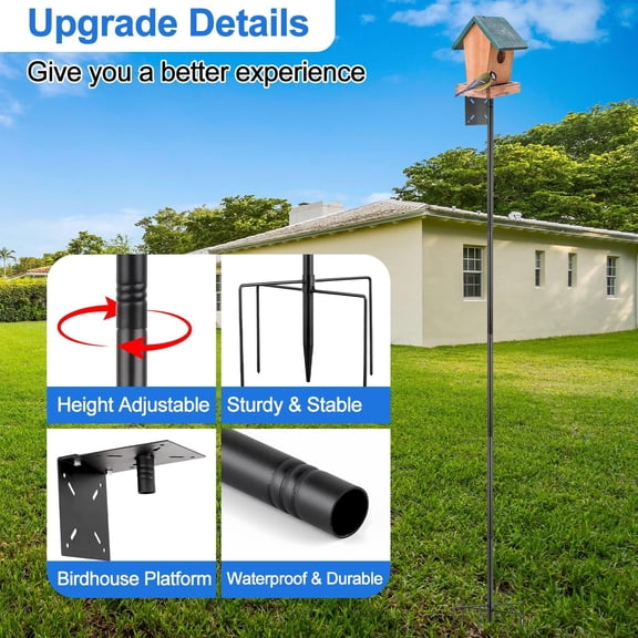 Bird Feeder Pole Stand,92 Inch Bird House Pole for Outdoors Heavy Duty, Bird House Mount Kit with 5-Prong Base,Adjustable Feeding Station for Hanging Feeders,Wild Birds Watching$$Garden & Patio