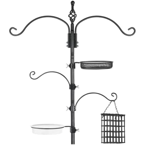 Bird Feeder Pole Wild Bird Feeder Hanging Kit Planter, 83 Inch Bird Feeding Station Kit with 5 Prongs Base Hummingbird Feeder Stand Hook for Outside$$Garden & Patio