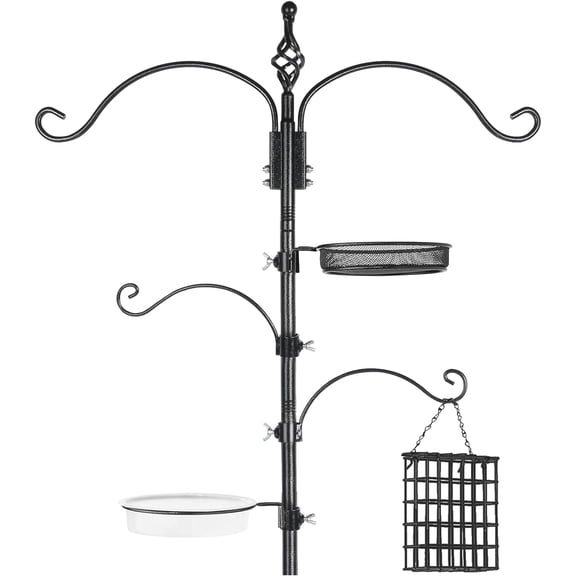 Bird Feeder Pole Wild Bird Feeder Hanging Kit Planter, 83 Inch Bird Feeding Station Kit with 5 Prongs Base Hummingbird Feeder Stand Hook for Outside
