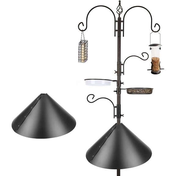 Bird Feeder Pole with Squirrel Baffle - Deluxe Station Kit Includes Suet Cage, Wild Feeders & Planter Hanger for Garden, Yard