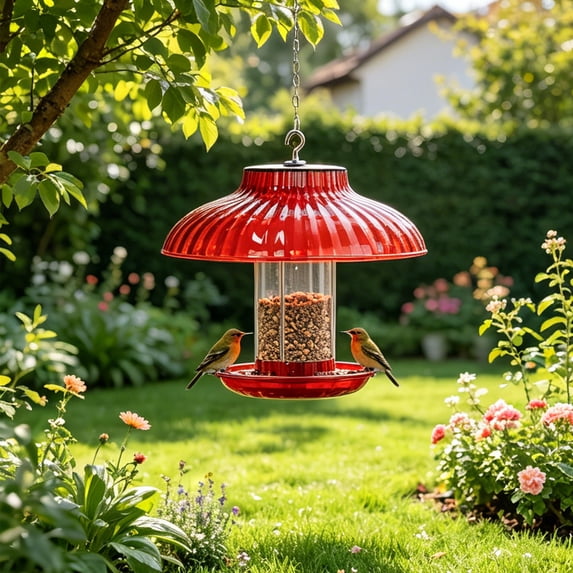 Bird Feeder Rain Guard Outdoor Hanging Cover Weather Proof Shield For Tube Terrace Feeders Squirrels Baffle A Honeybee Proof Cover For Hummer Feeders, Plastic Construction, Red, Hook Style