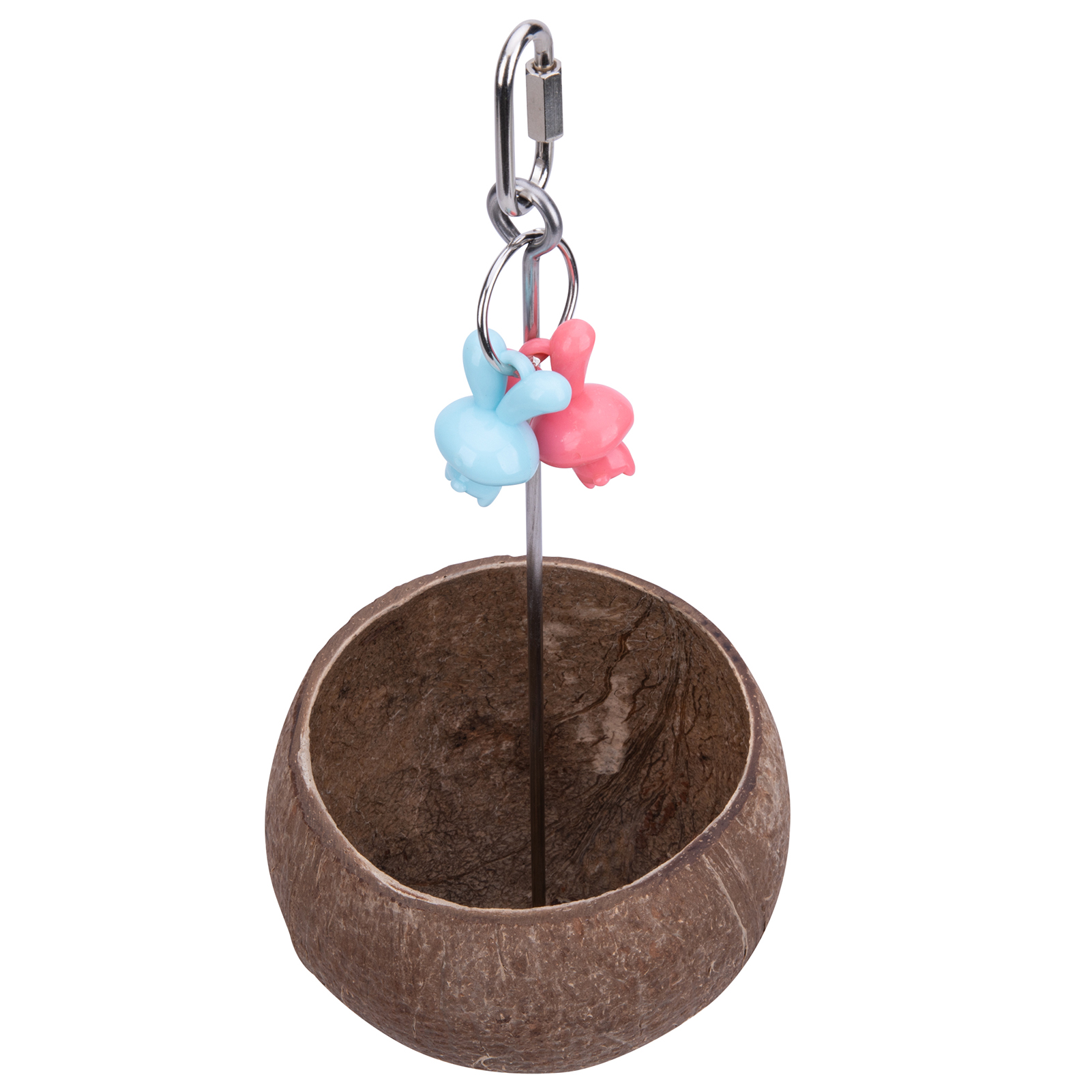 Natural Coconut Bird Bowls Set Of 2 - Hanging Feeder & Water Dishes With Stainless Steel Cups For Parrots, Lovebirds, Finches, Budgies & Cockatiels