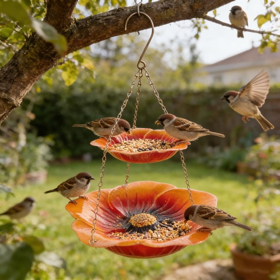 Bird Feeder Tray,Metal Mesh Hanging Bird Feede,Weatherproof Flower-Shaped Metal Double-Layer Tray,Outside for Water Patio Garden Home Aviary Finch Parrots Pet Inside Birds Feeding Crow Garden
