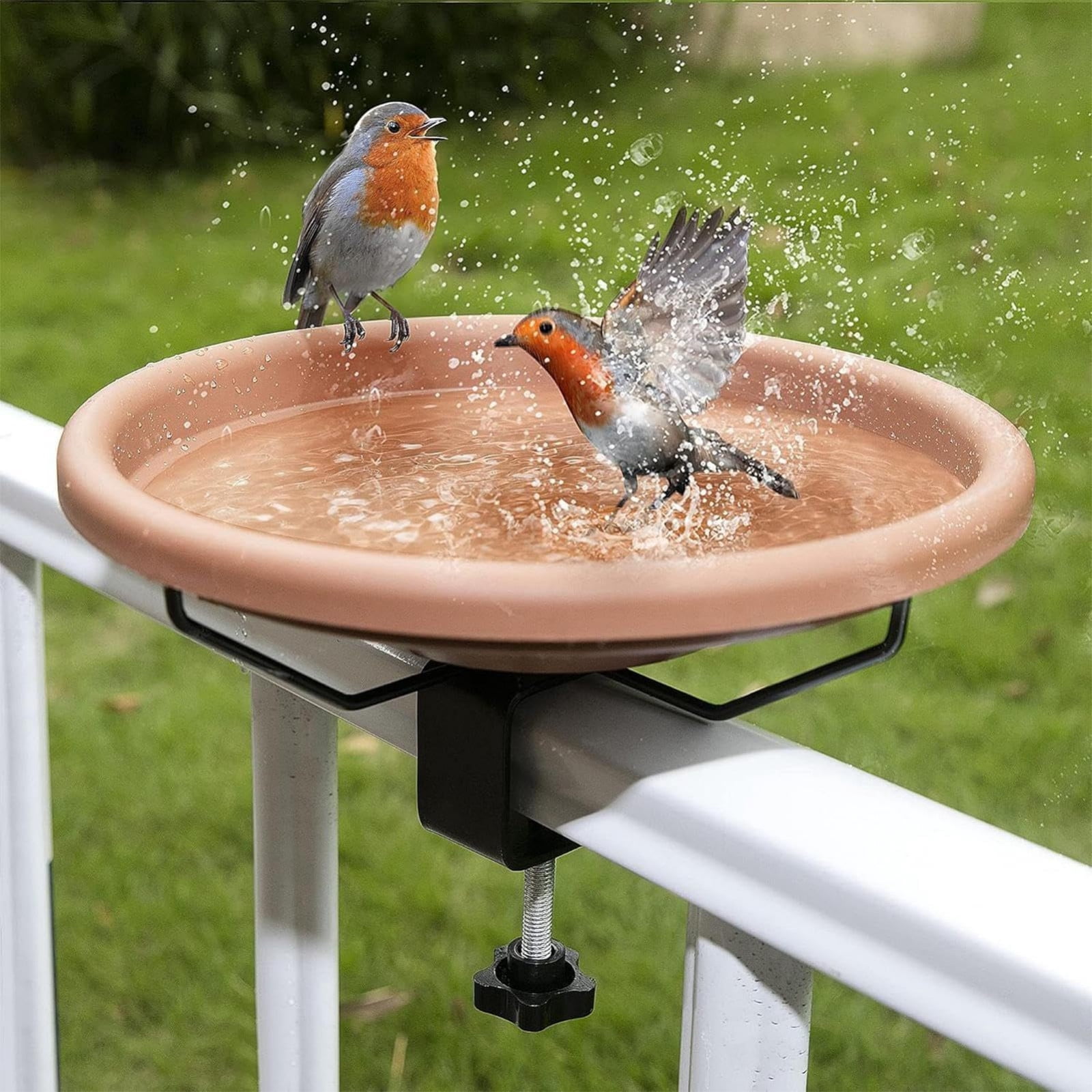 Bird Feeder Tree Mounted, Heavy Duty Sturdy Steel, Brick Red Bird Bath Tray, Installed on Wooden Fences, Trees, Deck and Outdoor Walls As Show