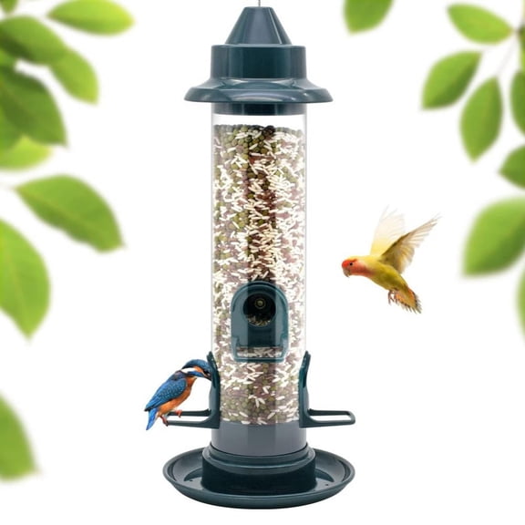 Bird Feeder Tube Hanging Feeders, 4 Port Wild Bird Feeders Premium Hard Plastic with Steel Hanger Weatherproof and Water Resistant Great for Attracting Birds 15 Inches