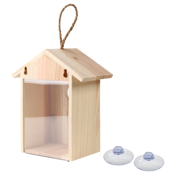 Bird Feeder with Visible Cup for Outdoor Garden and Window Suction Mount Bird Home for Patio and Birdwatching Easy Mount Wood Construction for Garden Use