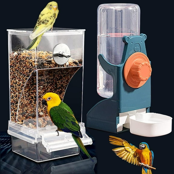 2 Pcs Bird Feeders Water Dispenser Set, Automatic Parrot Feeder Drinker Cage Accessories