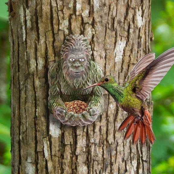 Bird Feeder Weatherproof Tree Mounted Outdoor Sculpture Feeder with Keyhole Hanger Unique Backyard and Garden Art Decor Present for Wildlife and Nature Lover