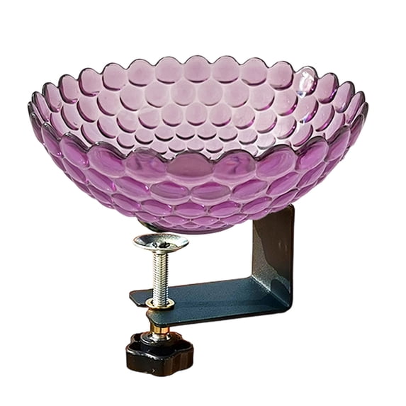 Bird Feeder, Wild Bird Feeders & Bath Bowl, Deck Mounted Bird Bath with Adjustable Steel Clamp Patio Backyard Easy to Clean Garden Sturdy Fence Balcony Railing Birdbath (Purple)
