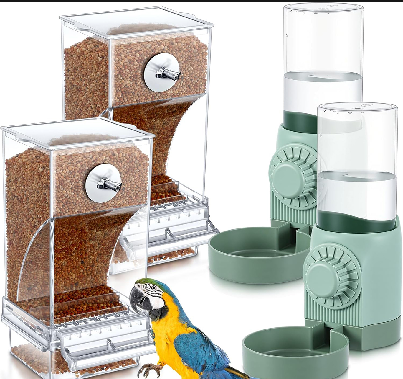 Bird Feeder and Water Dispenser Set, Cage Accessories for Parakeets ...