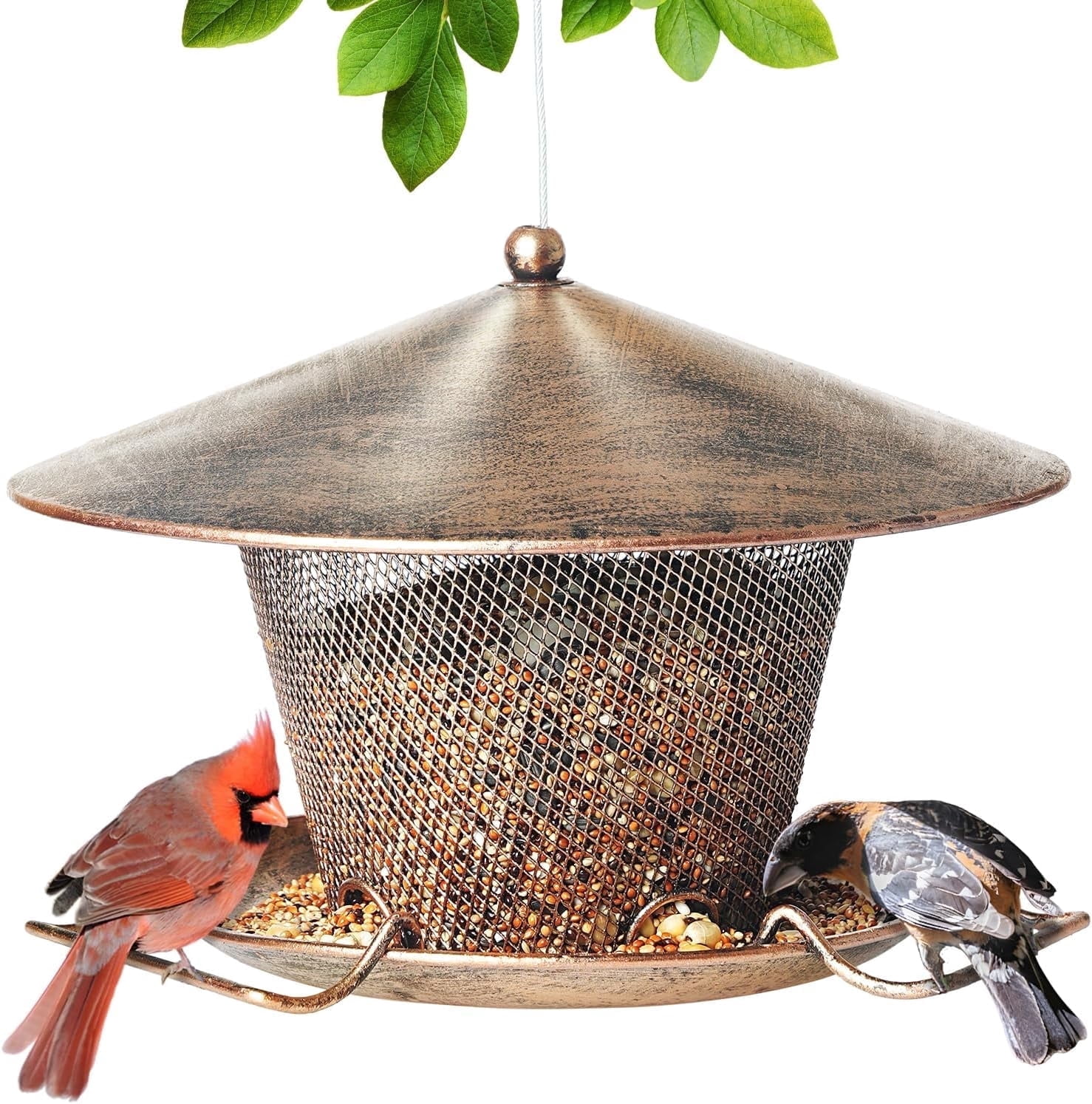 Samhe Bird Feeder for Outdoor, Metal Hanging Wild Bird Feeder with 9.8" Roof 3 lbs Seeds Capacity