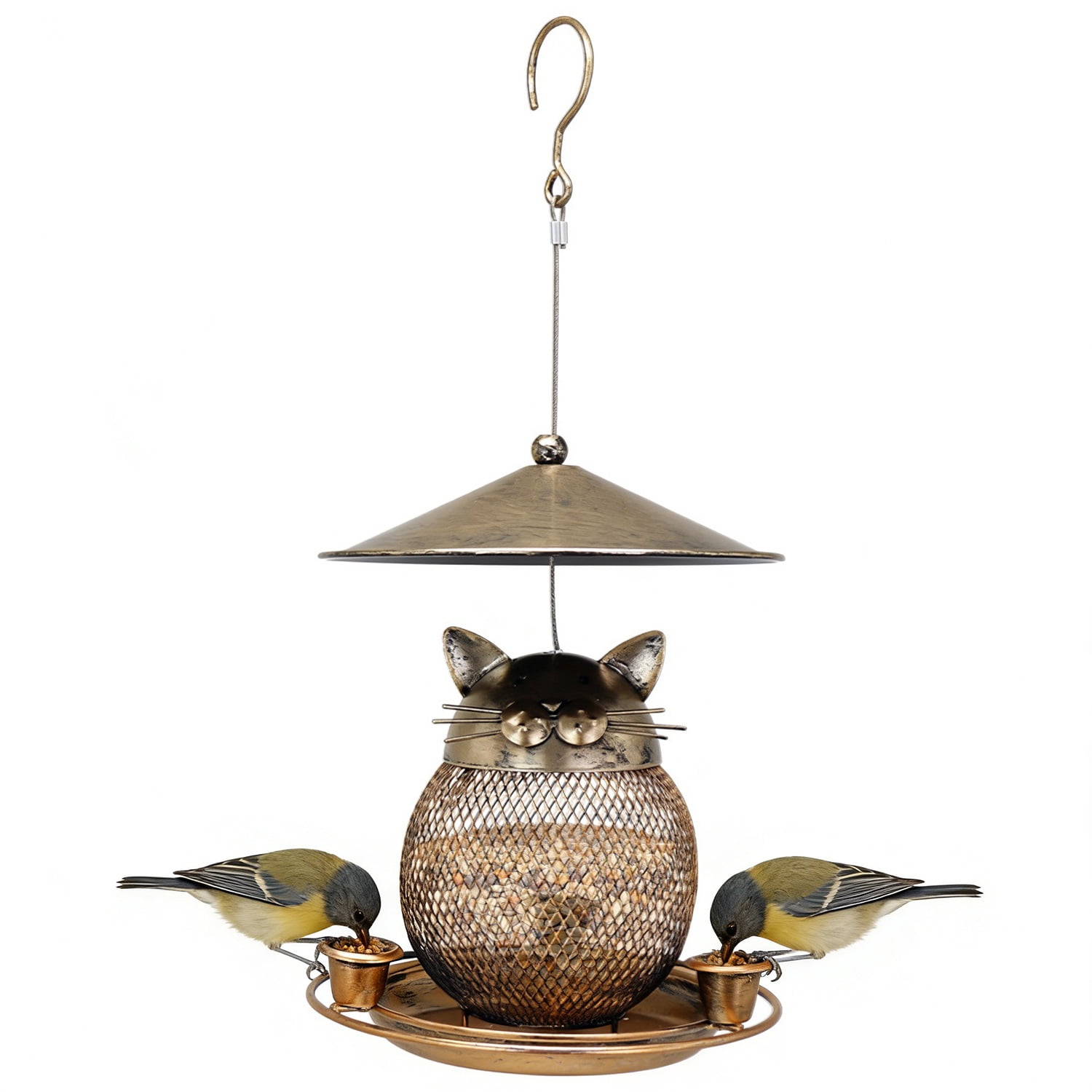 Bird Feeder for Outdoor, Squirrel Proof Metal Wild Bird Feeder Decoration for Hanging Outside Garden Yard, Cute Cat-Shaped
