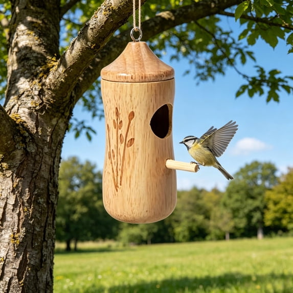Bird Feeder for Outdoors, Hummingbird Feeders for Outdoors Wooden Hanging, Bird Feeders for Garden Decor, Wild Bird Feeder for Yard Courtyard