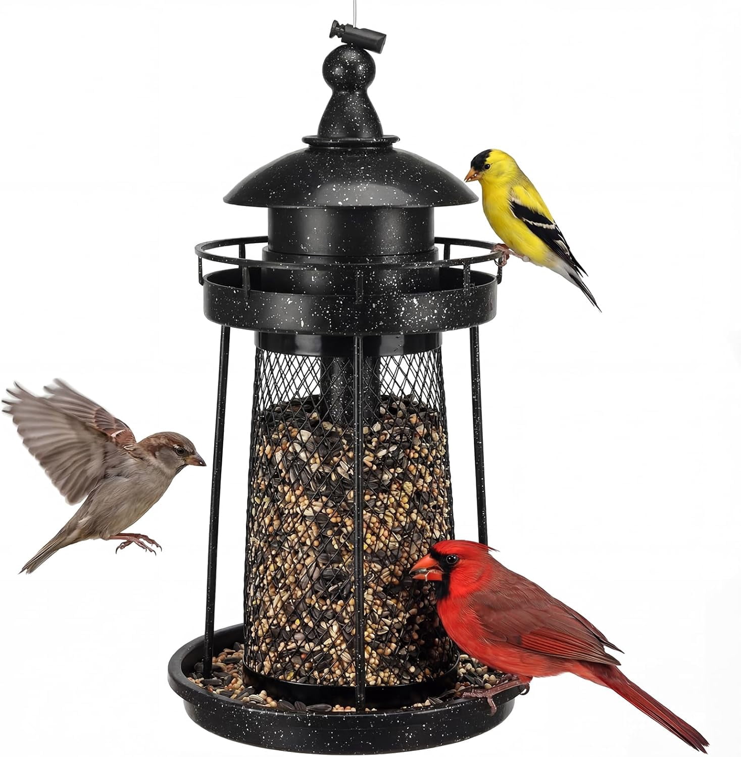 Bird Feeder for Outdoors, Large Capacity Hanging Feeders Outside Wild Birds Hummingbird Parrot，Black