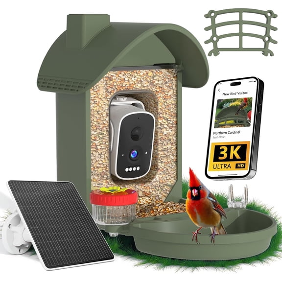 Bird Feeder with Camera, AI , 3K Live View, 2.4G WiFi, Record Videos, Arrival , Backyard Birdwatching for Birdlovers