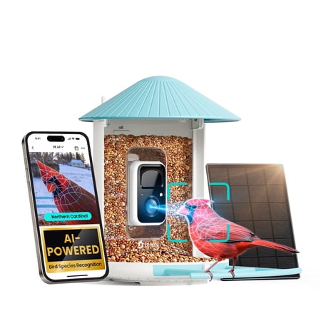 Bird Feeder with Camera, Netvue Birdfy Bird Watching Cameras Solar Powered with Lifetime AI, Blue