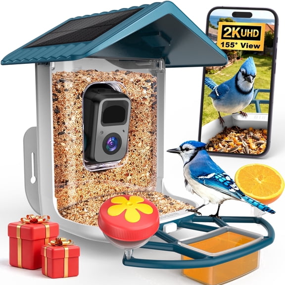 Bird Feeder with Camera Solar Powered 2K HD Live Instant Alert with 32GB Card AI Identify Wildlife Camera Bird Feeder 2.4G Wireless Gift to Mom Dad