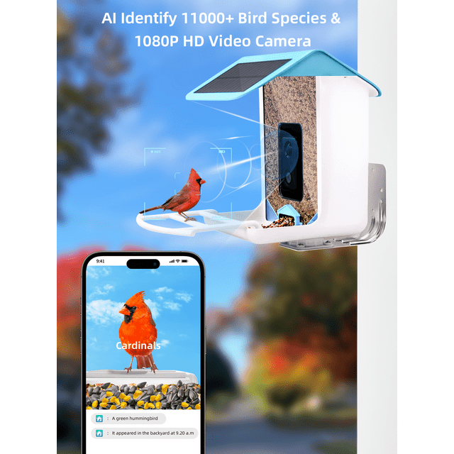 Bird Feeder with Camera,YBLOC Bird House,AI Smart Bird Feeder,Camera 1080P HD Video,AI Identify Bird,Wifi ,Blue