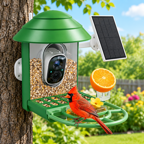 Bird Feeder with Solar Camera, 2.5K UHD Video, 5GHz/2.4GHz WiFi, Squirrel-Proof Design