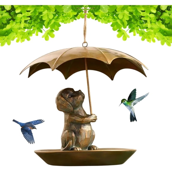 Bird Feeder with Umbrella Metal Squirrel Cat Dog for Garden