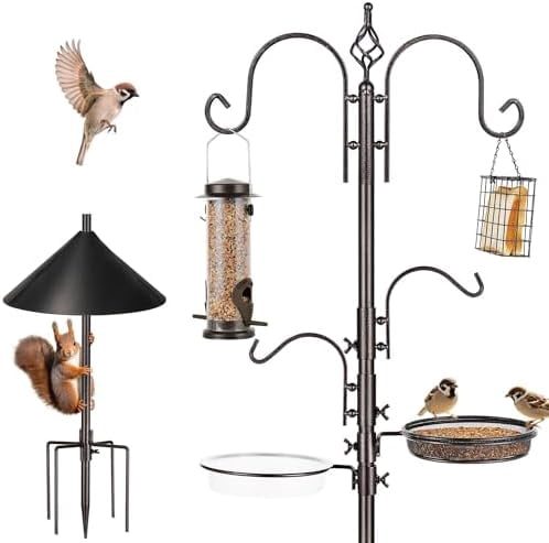 Bird Feeders Bird Feeding Station Kit Bird Feeding Pole Wild Bird Feeder Hanging Kit with Squirrel Guard Baffle Suet Cage Tube Bird Feeder Planter Hanger Multi Feeder for Attracting Wild Birds