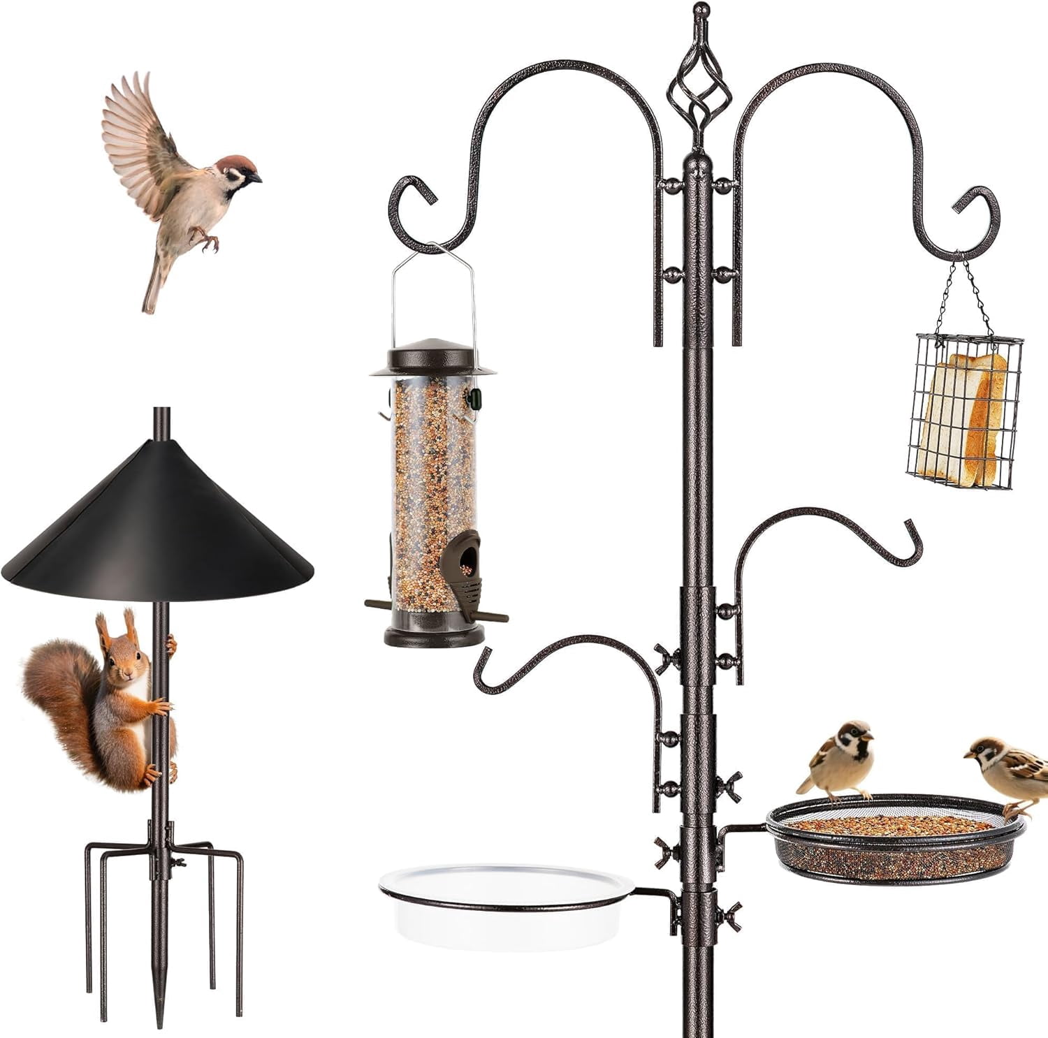 Bird Feeders Bird Feeding Station Kit Bird Feeding Pole Wild Bird Feeder Hanging Kit with Squirrel Guard Baffle Suet Cage Tube Bird Feeder Planter Hanger Multi Feeder for Attracting Wild Birds